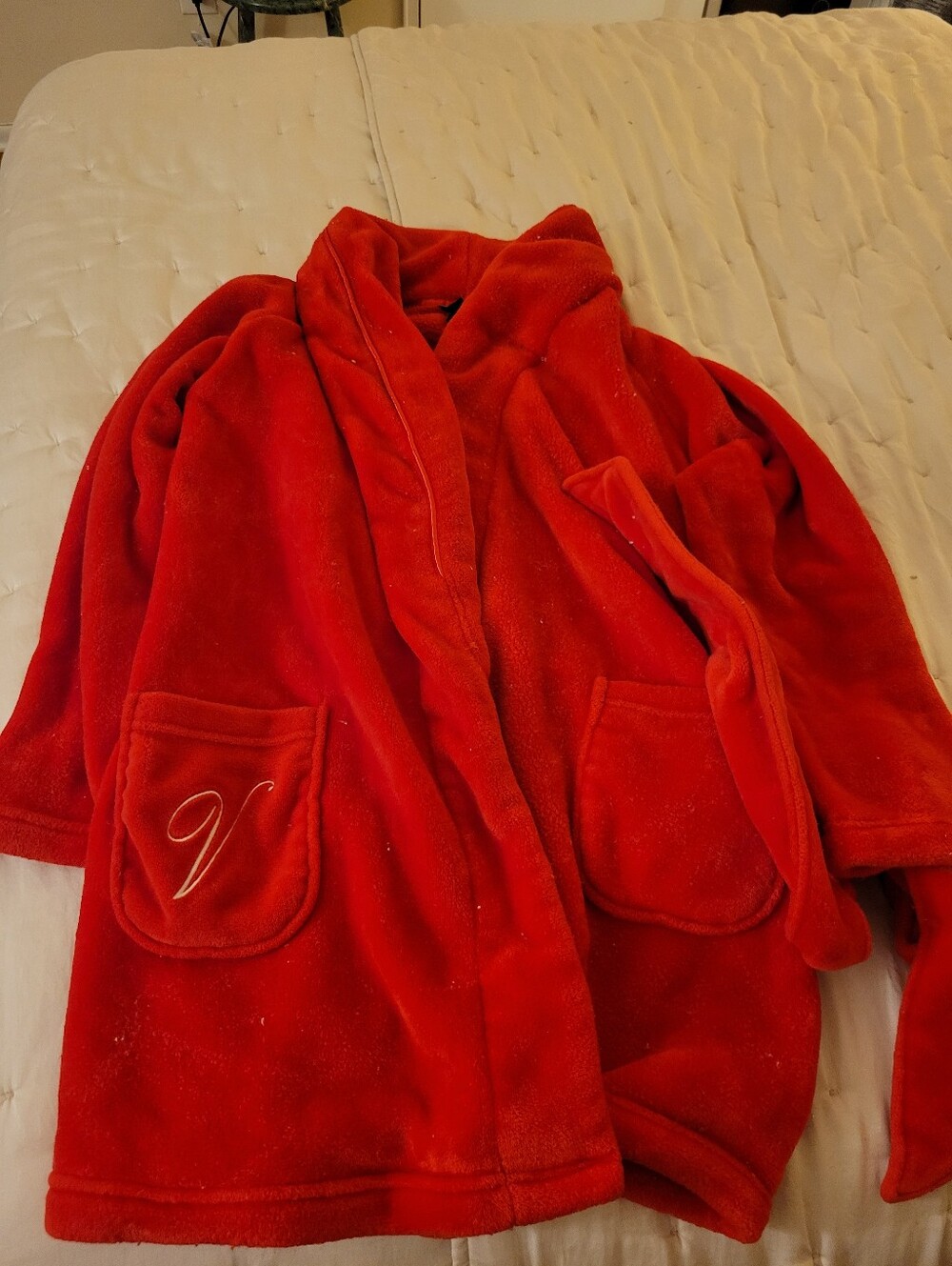 Victoria's Secret Red Plush Women's Robe with Embroidered 'V' Pocket